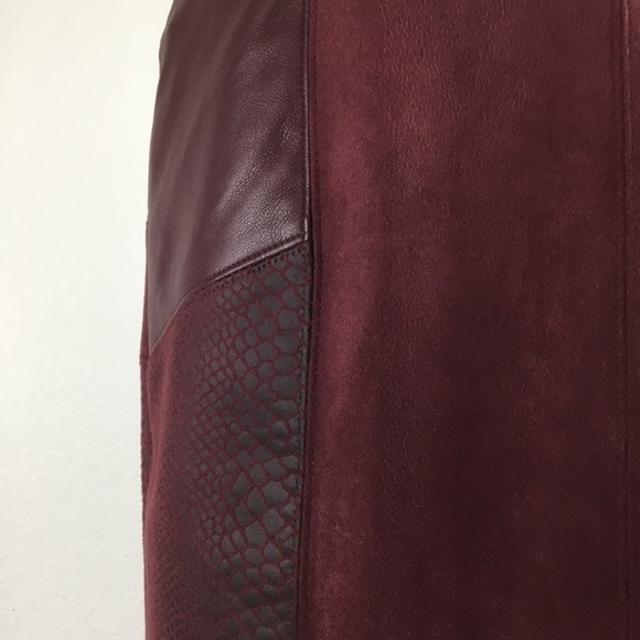 MARC New York By Andrew Marc Patchwork MIDI Pencil Skirt Deep Burgundy - Picture 11 of 11